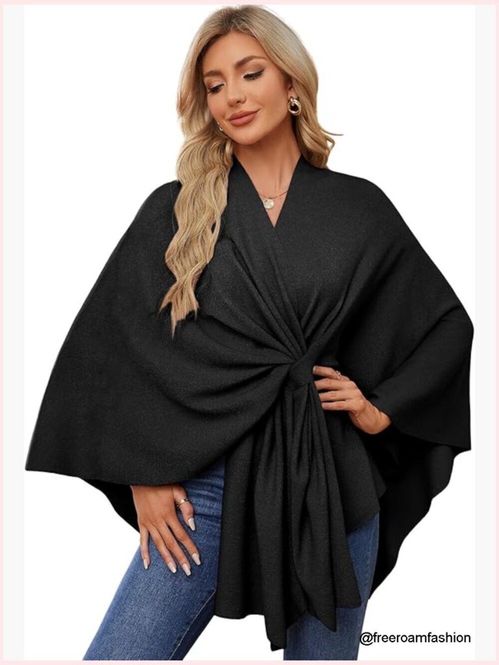Elegant Open Front Poncho Shawl Wrap Soft Knit Sweater One Size